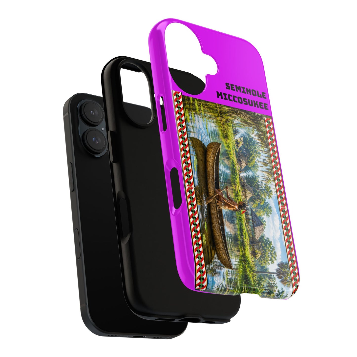 Seminole Miccosukee Canoe Tough Phone Case - Vibrant Pink Tribal Design