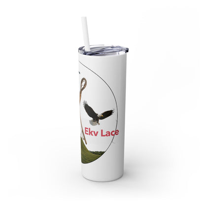 Kialegee 20oz Skinny Tumbler — Faith & Outdoor Lacrosse Design with Cross, Sticks, Campfire