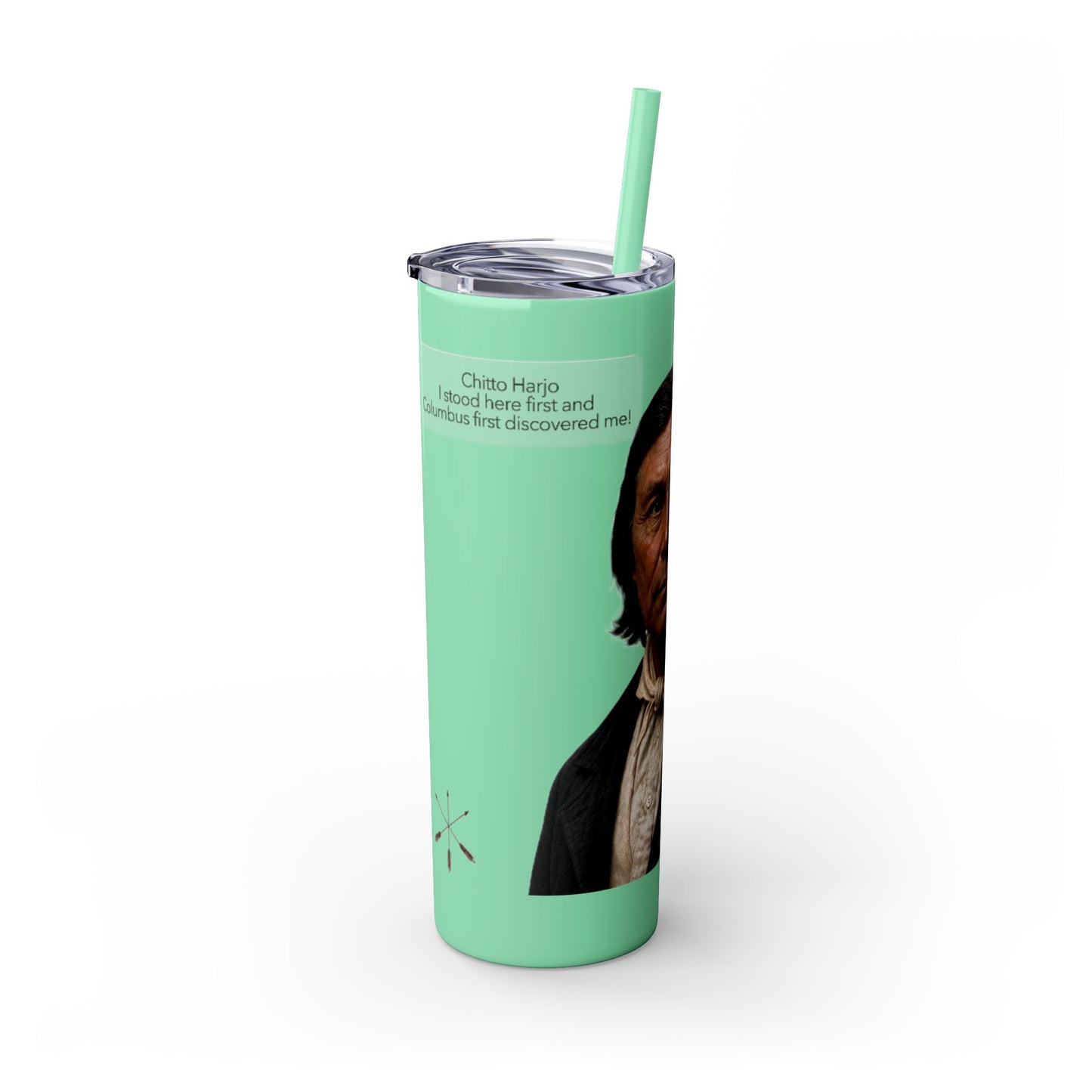 Chitto Harjo 20oz Skinny Tumbler with Classic Native American Portrait — Travel Straw Cup