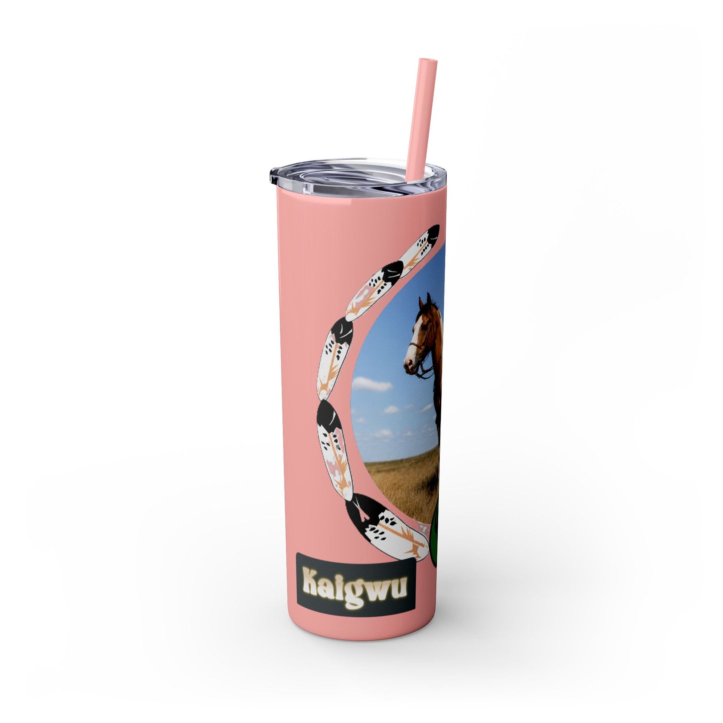 Kiowa Native Warrior on Horse 20oz Skinny Tumbler — Indigenous Heritage Travel Cup with Straw