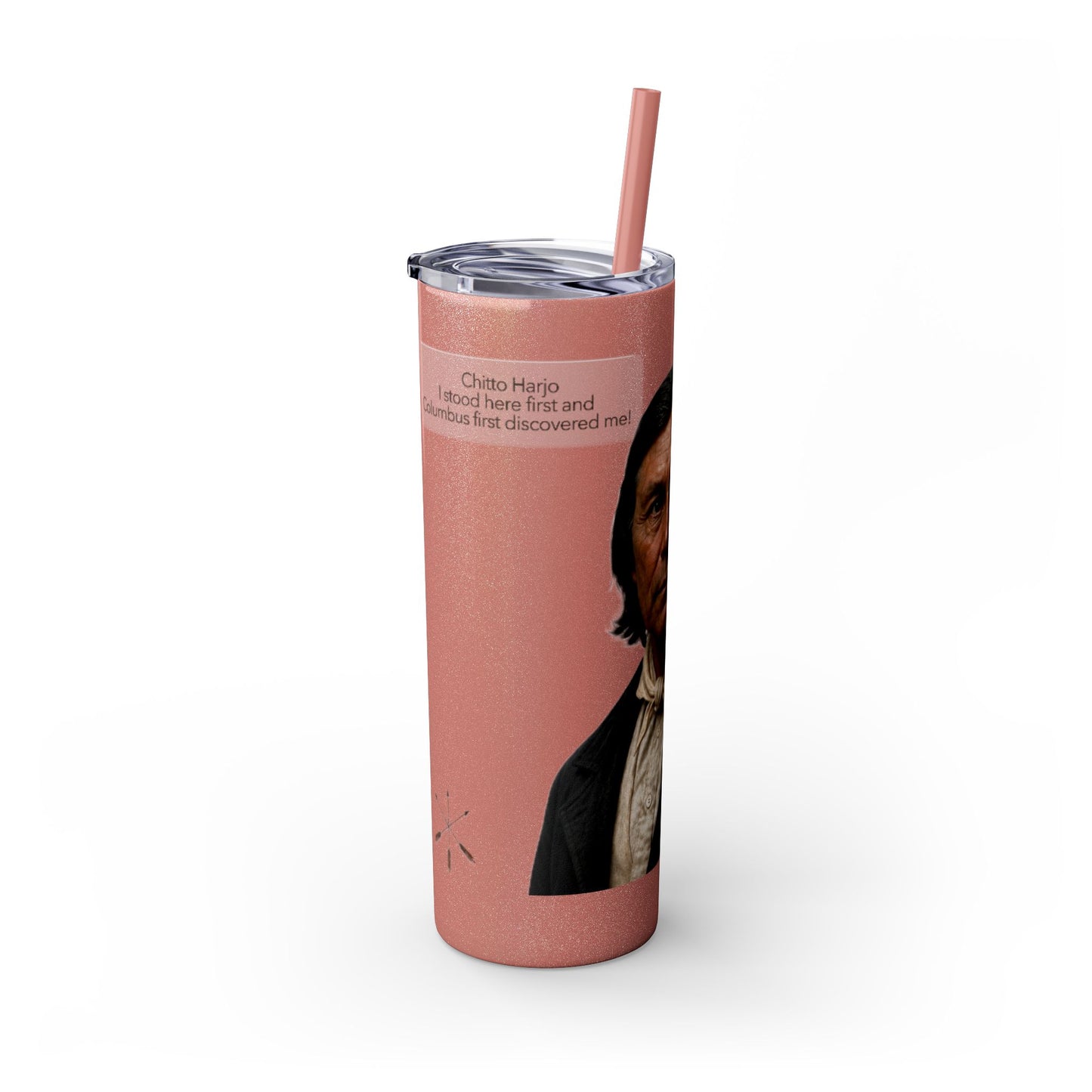 Chitto Harjo 20oz Skinny Tumbler with Classic Native American Portrait — Travel Straw Cup