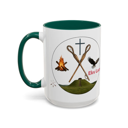 Kialegee Adventure Mug — 'Ekv Lace' Cross, Eagle & Campfire Ceramic Coffee Cup (11oz/15oz)