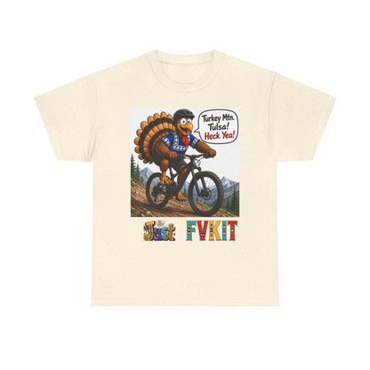 Turkey Mountain Biker Tee — 'Turkey Mtn Tulsa! Heck Yeah!' Graphic T-Shirt