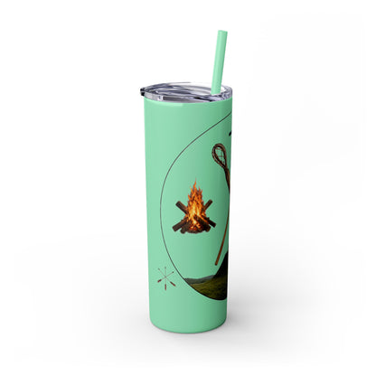 Kialegee 20oz Skinny Tumbler — Faith & Outdoor Lacrosse Design with Cross, Sticks, Campfire
