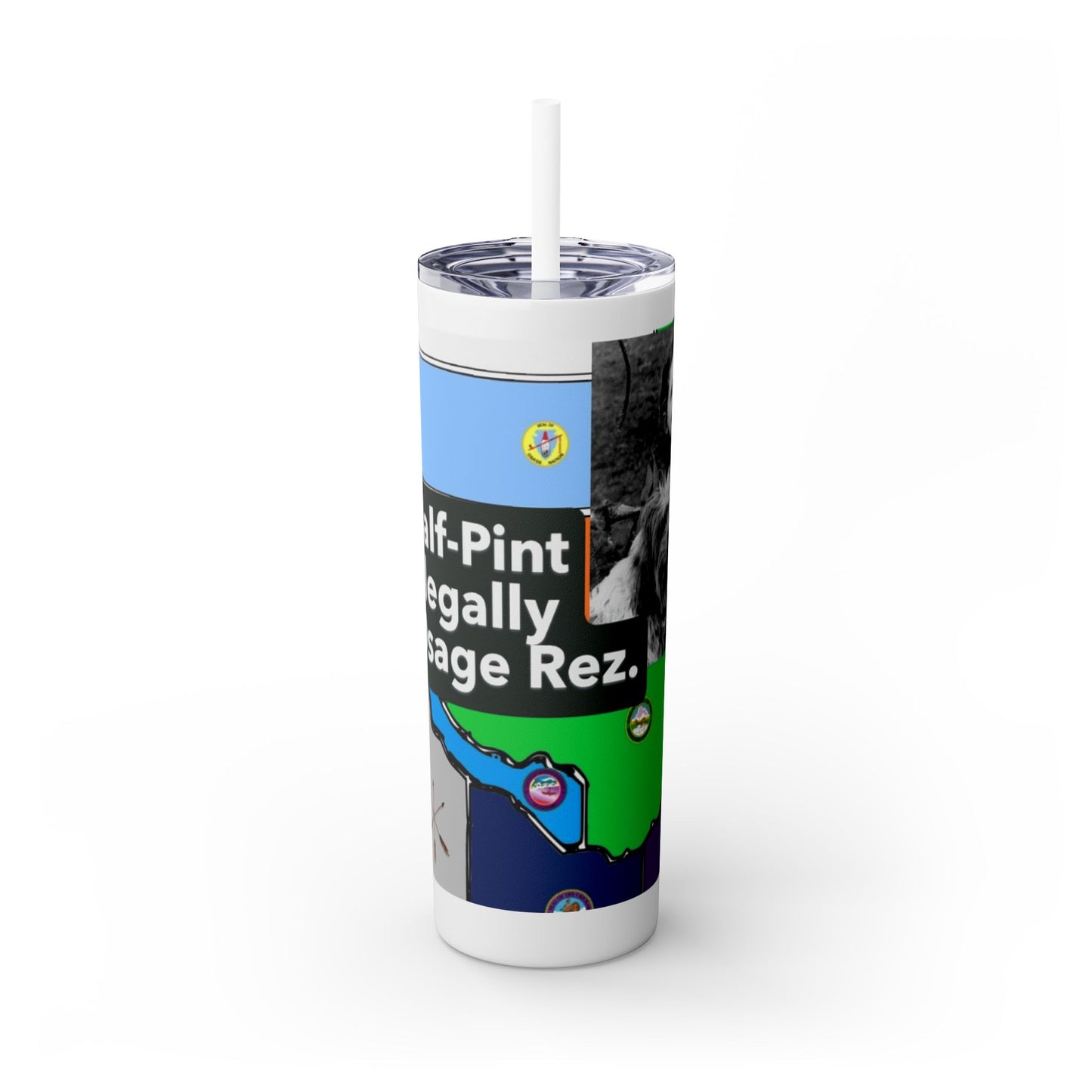20oz Skinny Tumbler — 'Half-Pint Illegally on Osage Rez' Graphic Stainless Straw Cup