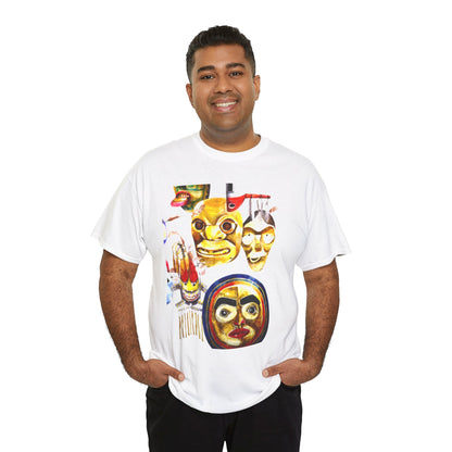 Mask Print Tee — Tribal Mask Artwork T‑Shirt with Arrow Backprint