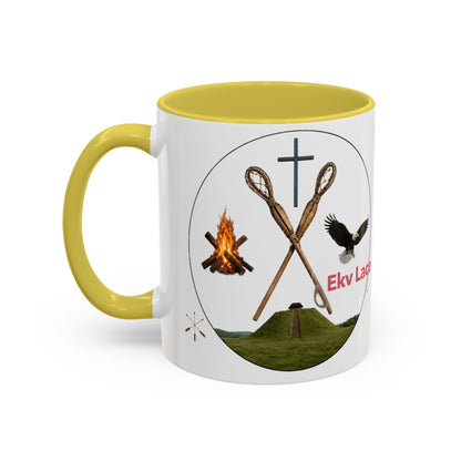 Kialegee Adventure Mug — 'Ekv Lace' Cross, Eagle & Campfire Ceramic Coffee Cup (11oz/15oz)