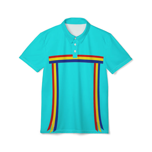 Ribbon Shirt Turquoise Retro Stripe Polo Shirt — Vintage Rainbow Trim Golf Polo