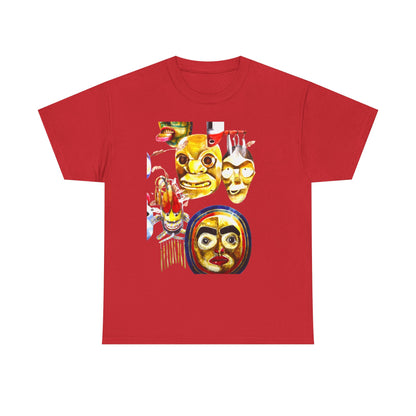 Mask Print Tee — Tribal Mask Artwork T‑Shirt with Arrow Backprint