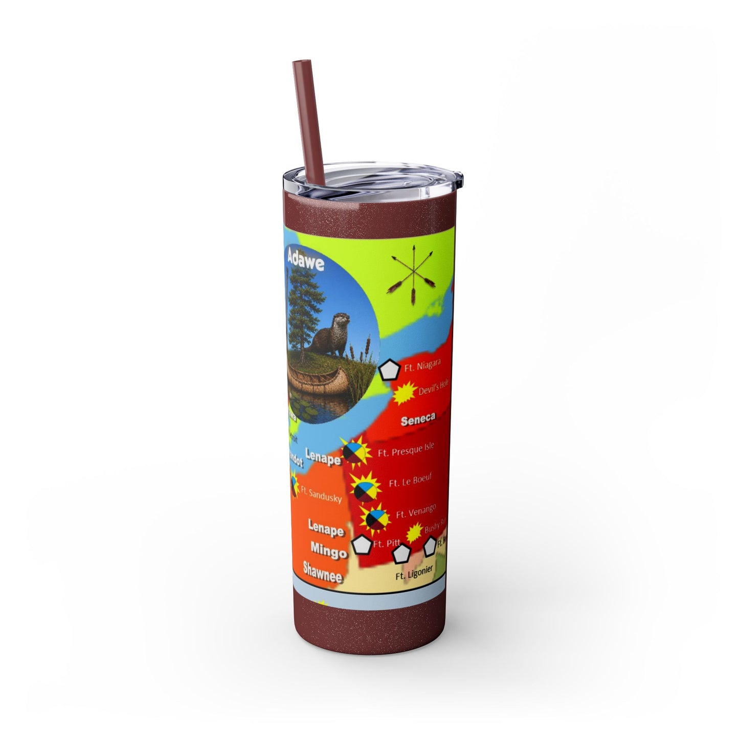 Pontiac Native Nations Map Skinny Tumbler — 20oz Travel Cup with Straw