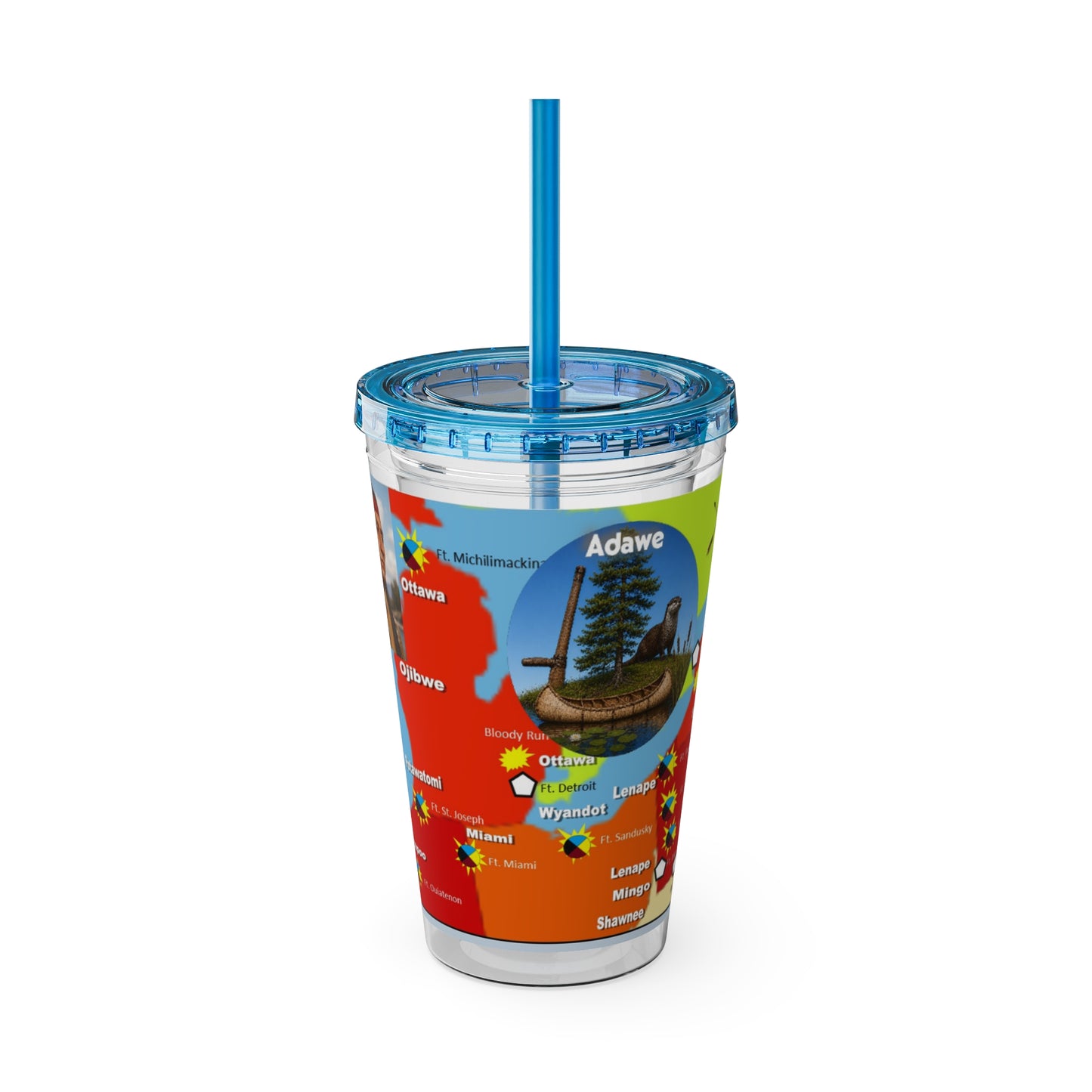 Pontiac Indigenous Nations Map Tumbler — 16oz Sunsplash Straw Cup