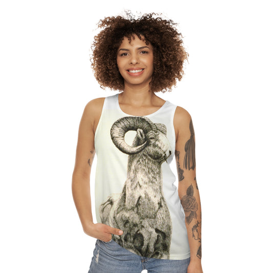 Bighorn Ram Illustration Tank Top — Vintage Mountain Ram Graphic Tank