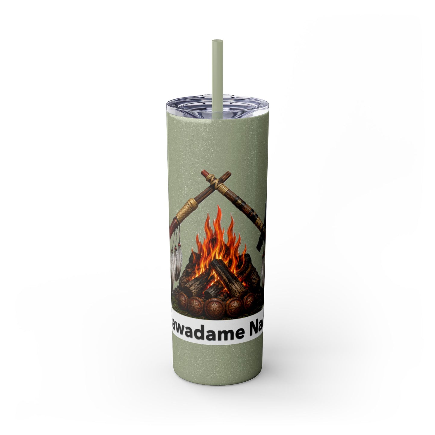Pottawatomie Campfire Badge Skinny Tumbler 20oz — Badawadame Nation Design