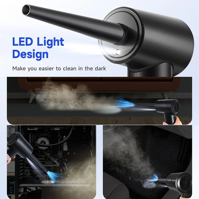 Cordless Air Duster 50000RPM Portable Compressed Air Blower with LED Light for PC Keyboard Laptop Electronics Cleaning