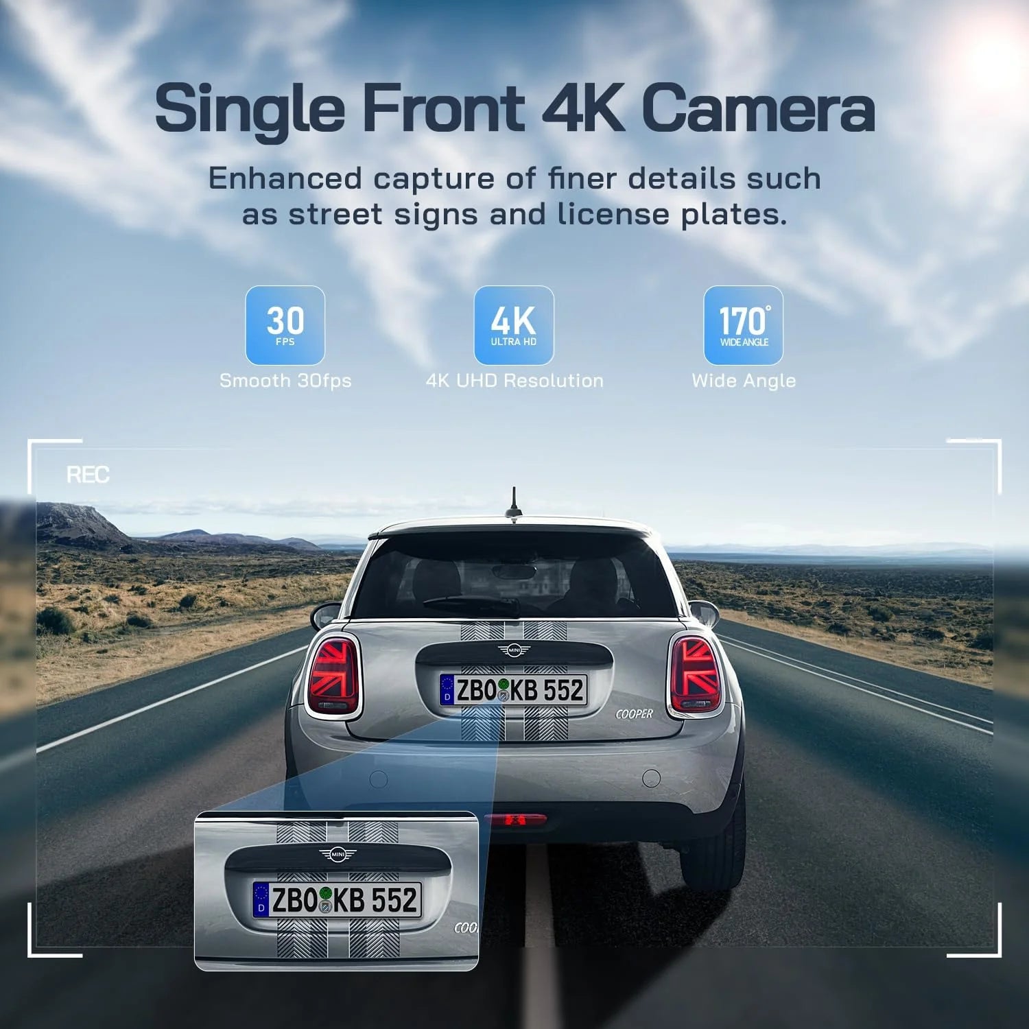 Dash Cam Front and Rear 4K Front 1080P Rear, Dual Dash Camera with 3" IPS Screen, 170° Wide Angle, Night Vision, G-Sensor, Loop Recording, Parking Monitor, Supports 128GB
