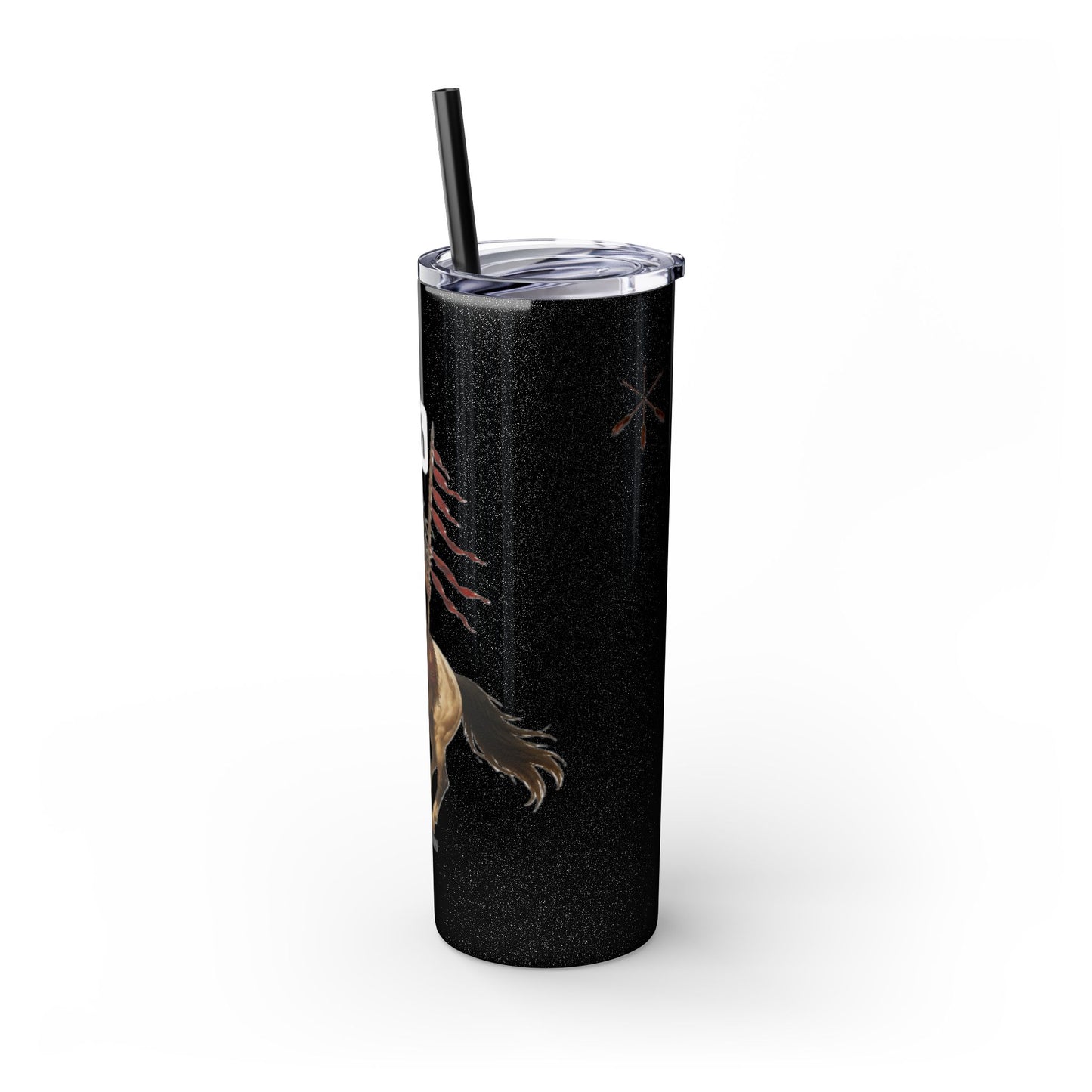 Comanche Numunah Warrior Horse 20oz Skinny Tumbler with Straw — Native American Inspired Travel Cup