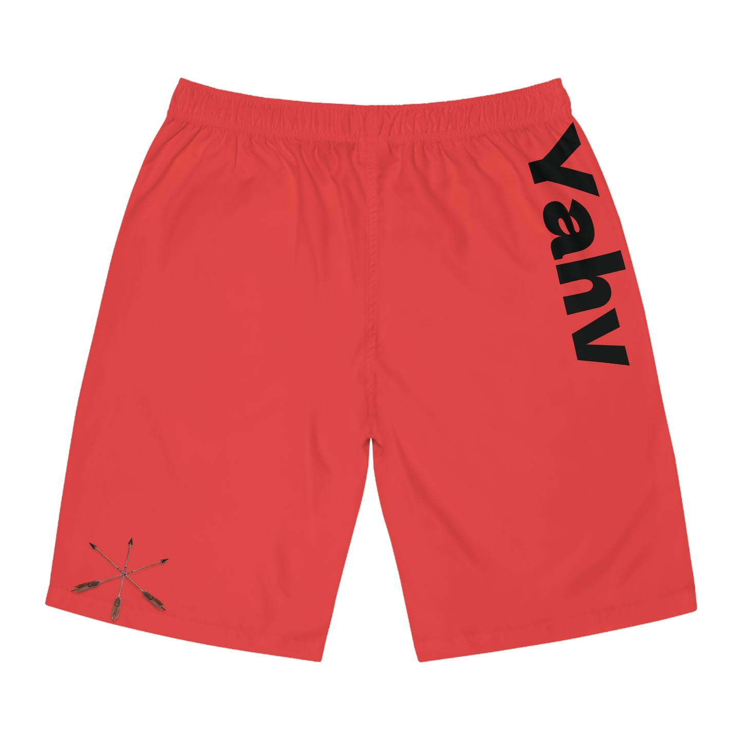 Mvskoke Wolf Silhouette Men's Board Shorts — Black & White Graphic Swim Trunks