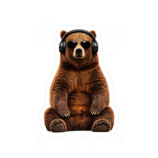 Cool Bear Headphones Sticker — Kiss-Cut Vinyl Decal