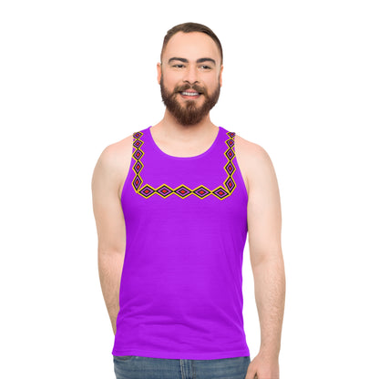 Chahta Purple Geometric Yoke Tank Top — Bold Tribal Diamond Pattern AOP