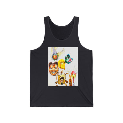 Masks Graphic Tank Top — Boho Festival Summer Tee