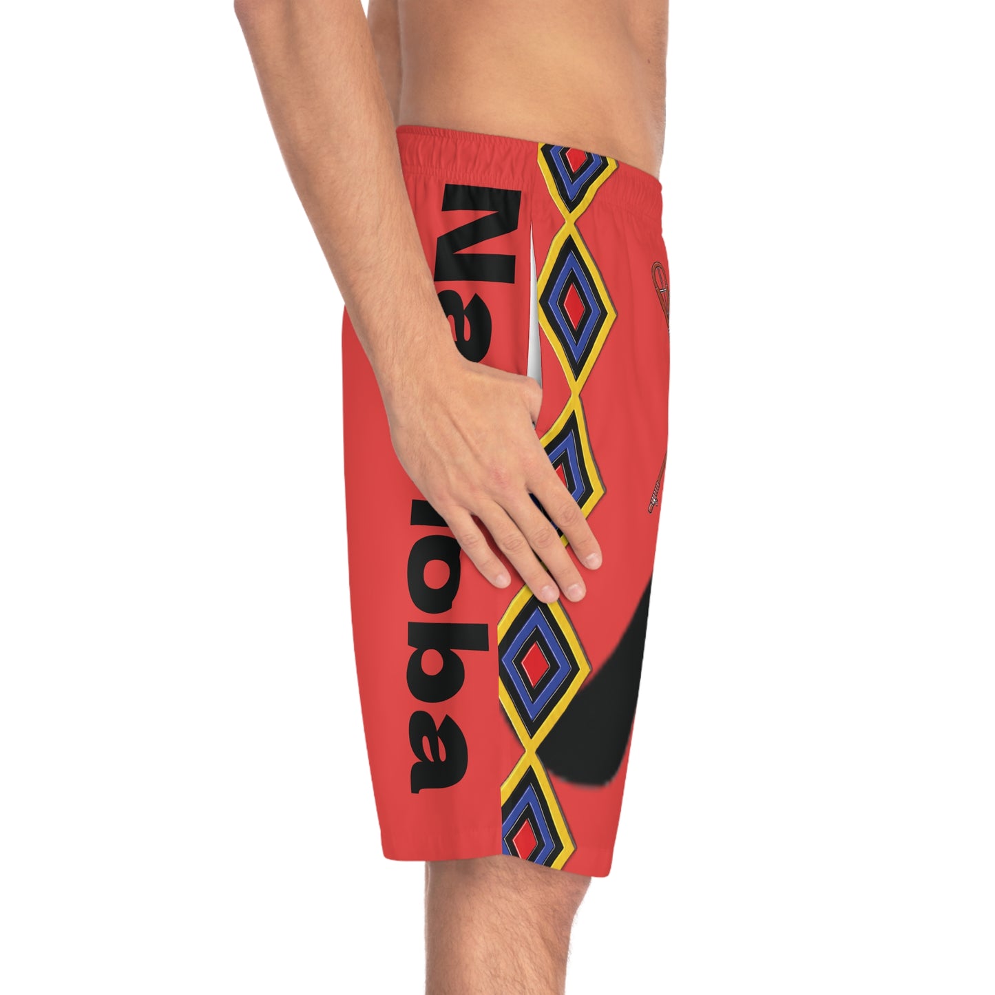 Chahta Wolf Silhouette Men's Board Shorts — Black & White Graphic Swim Trunks
