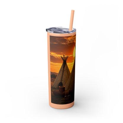 Ponca Sunset Teepee Skinny Tumbler — 20oz Insulated Straw Cup