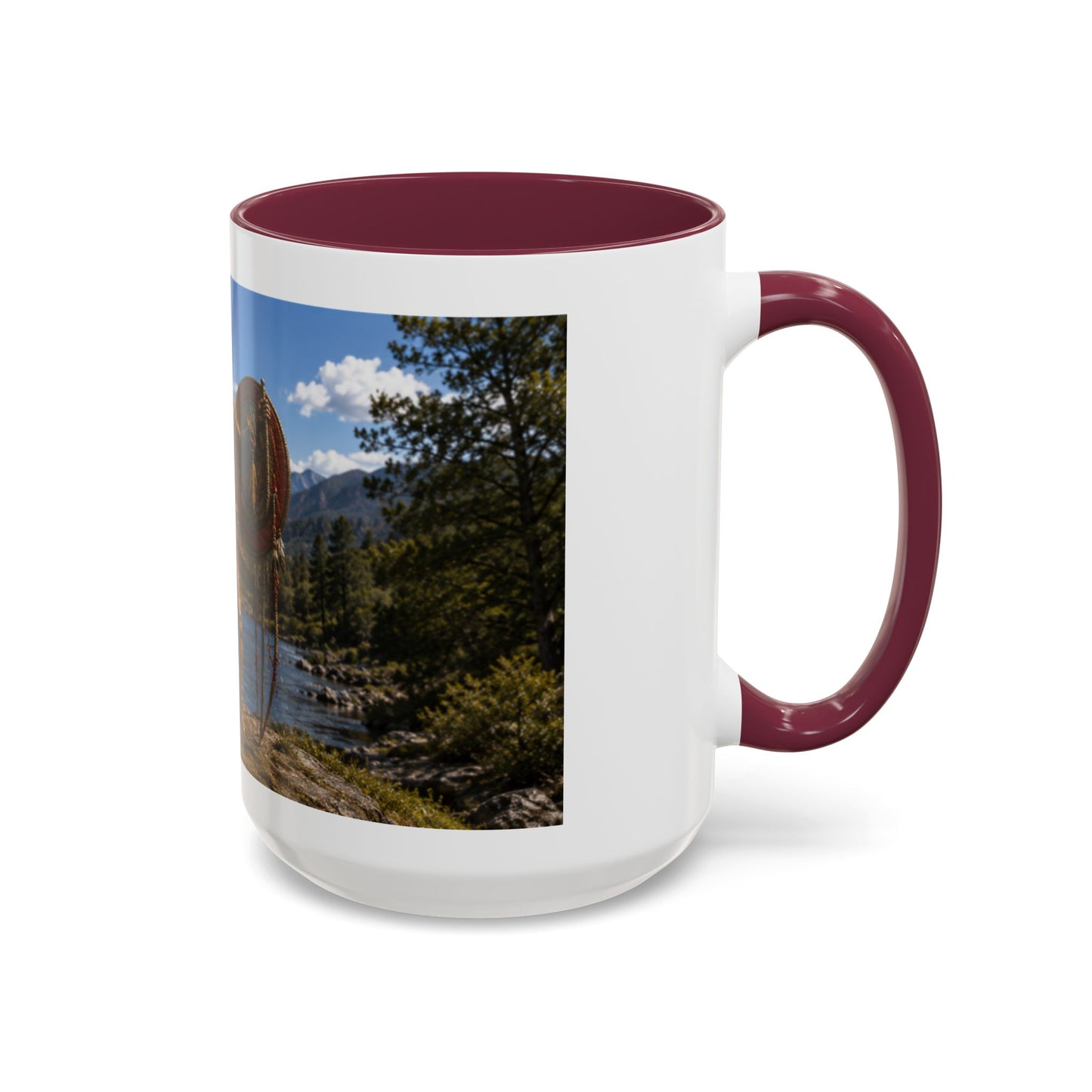Chickasaw Warrior Statue Scenic Mug — Mythic Landscape Coffee Cup (11oz/15oz)