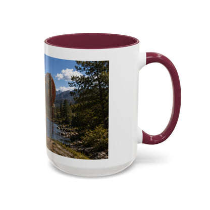 Chickasaw Warrior Statue Scenic Mug — Mythic Landscape Coffee Cup (11oz/15oz)