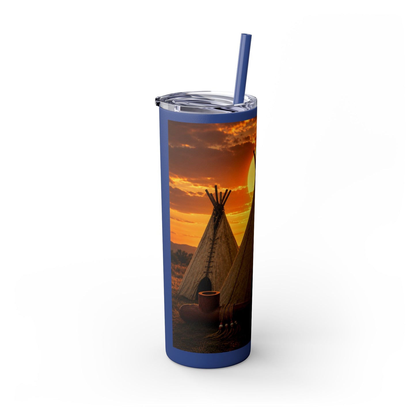 Ponca Sunset Teepee Skinny Tumbler — 20oz Insulated Straw Cup