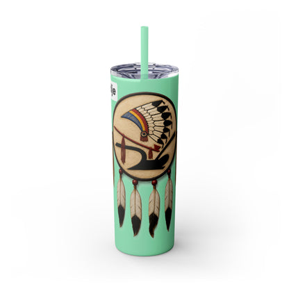 Iowa 20oz Skinny Tumbler with Native Dreamcatcher Design - 'Pahodje' Travel Straw Cup