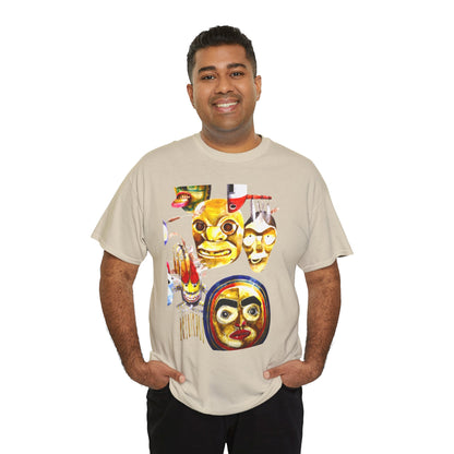 Mask Print Tee — Tribal Mask Artwork T‑Shirt with Arrow Backprint