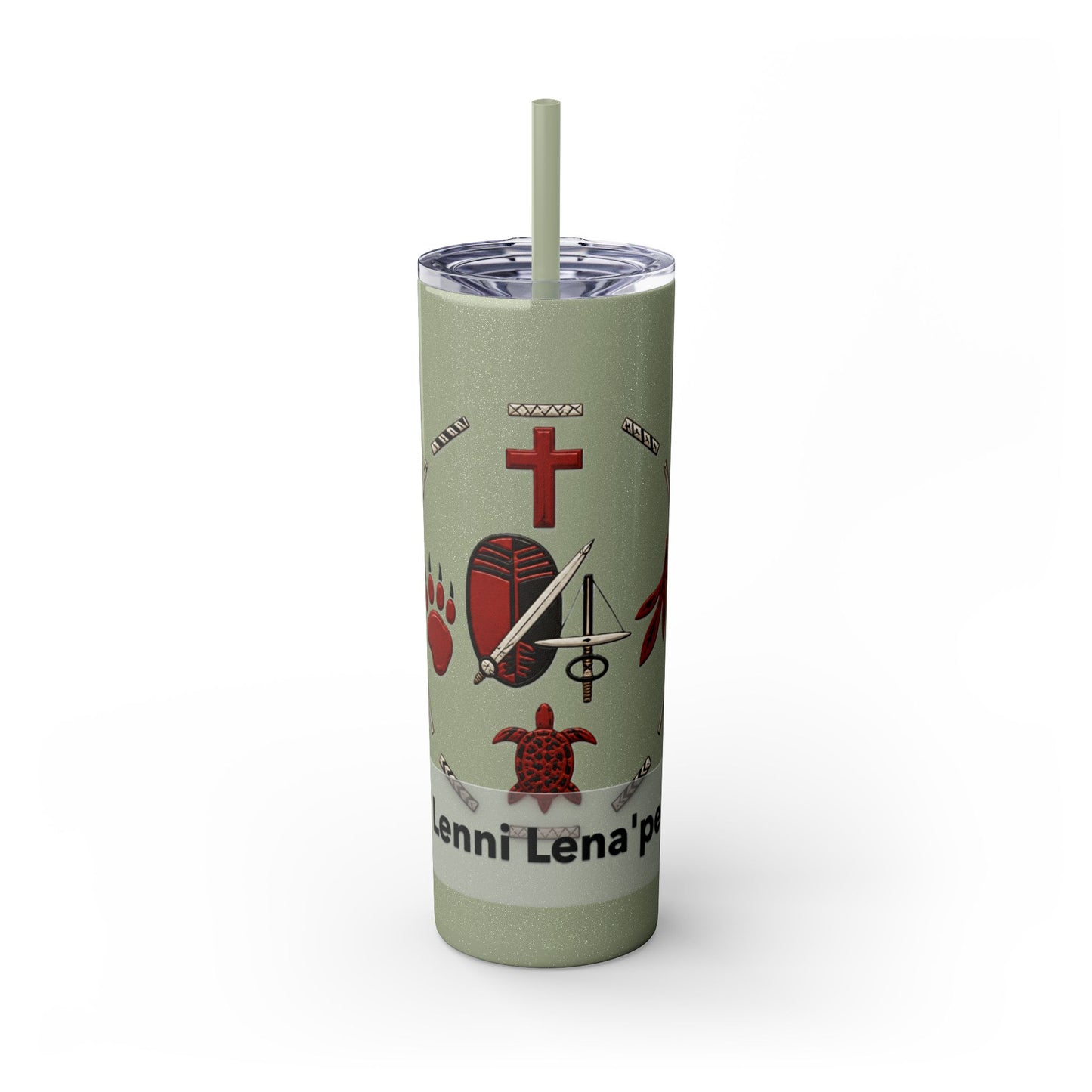 Delaware East Personalized 20oz Skinny Tumbler with Straw — Custom Name Tribal Crest Design