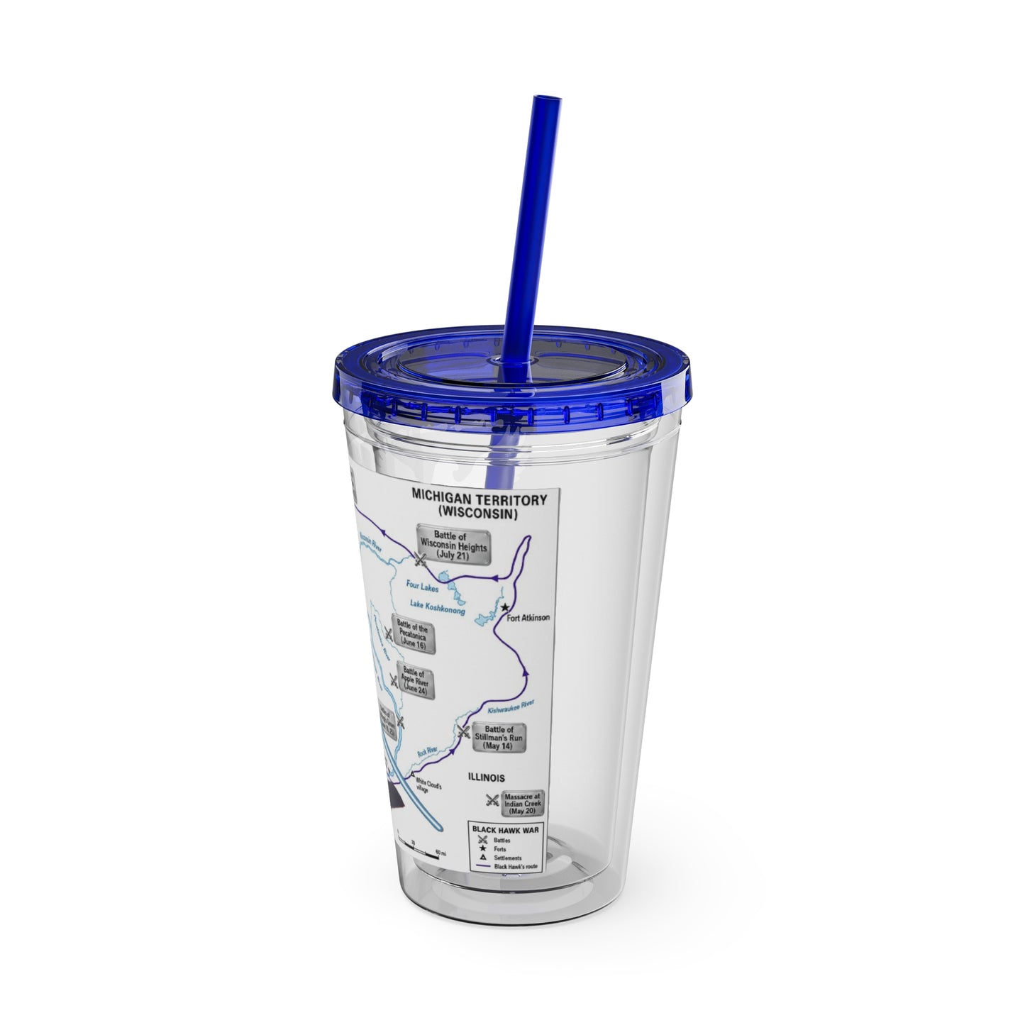Blackhawk 16oz Tumbler with Straw — Illustrated Map & Raven Design