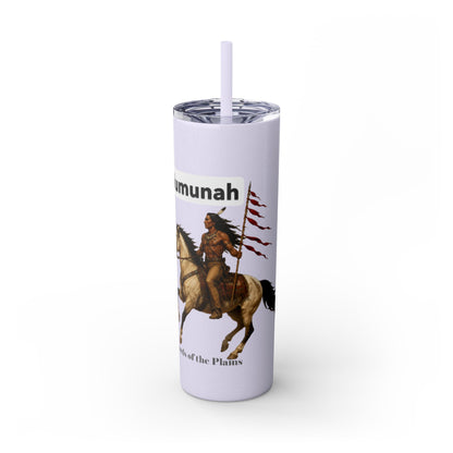 Comanche Numunah Warrior Horse 20oz Skinny Tumbler with Straw — Native American Inspired Travel Cup