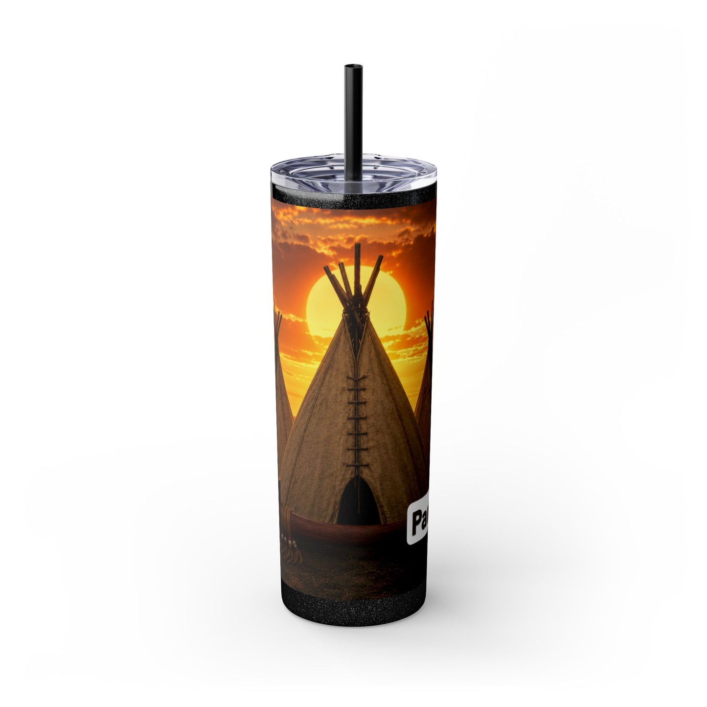 Ponca Sunset Teepee Skinny Tumbler — 20oz Insulated Straw Cup