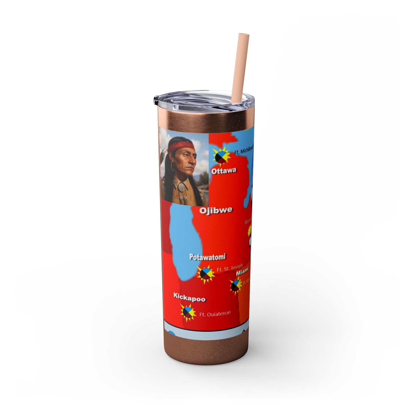Pontiac Native Nations Map Skinny Tumbler — 20oz Travel Cup with Straw