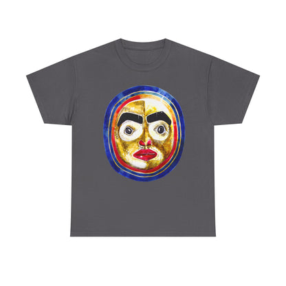 Moon Mask Art Tee — Colorful Surreal Face Graphic T-Shirt