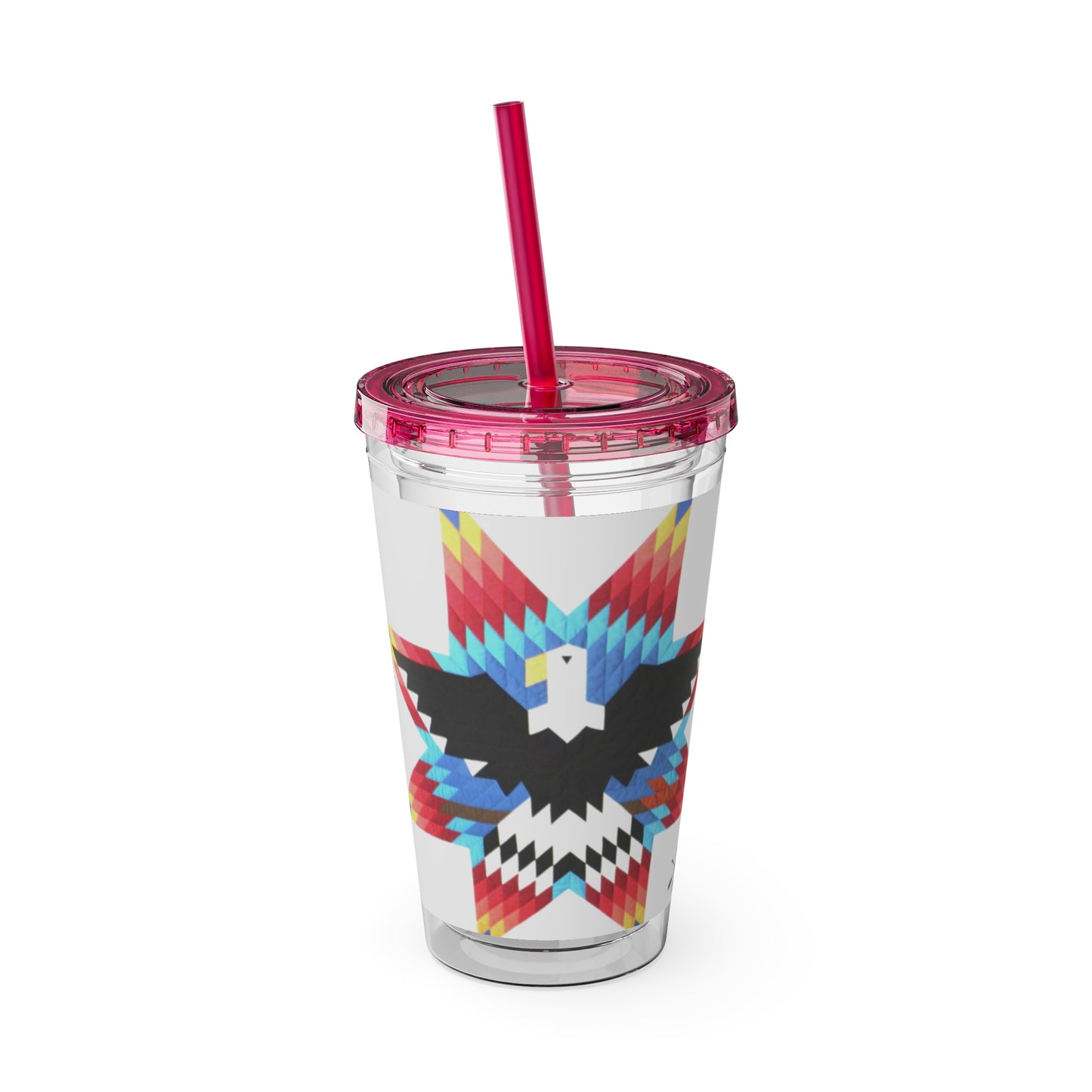 Onci 16oz Sunsplash Tumbler with Straw — Southwestern Eagle Pattern, Insulated Travel Cup