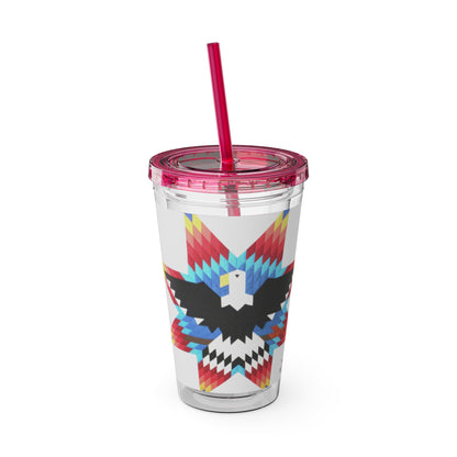 Onci 16oz Sunsplash Tumbler with Straw — Southwestern Eagle Pattern, Insulated Travel Cup