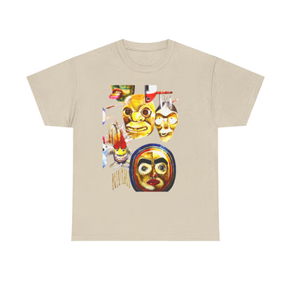 Mask Print Tee — Tribal Mask Artwork T‑Shirt with Arrow Backprint