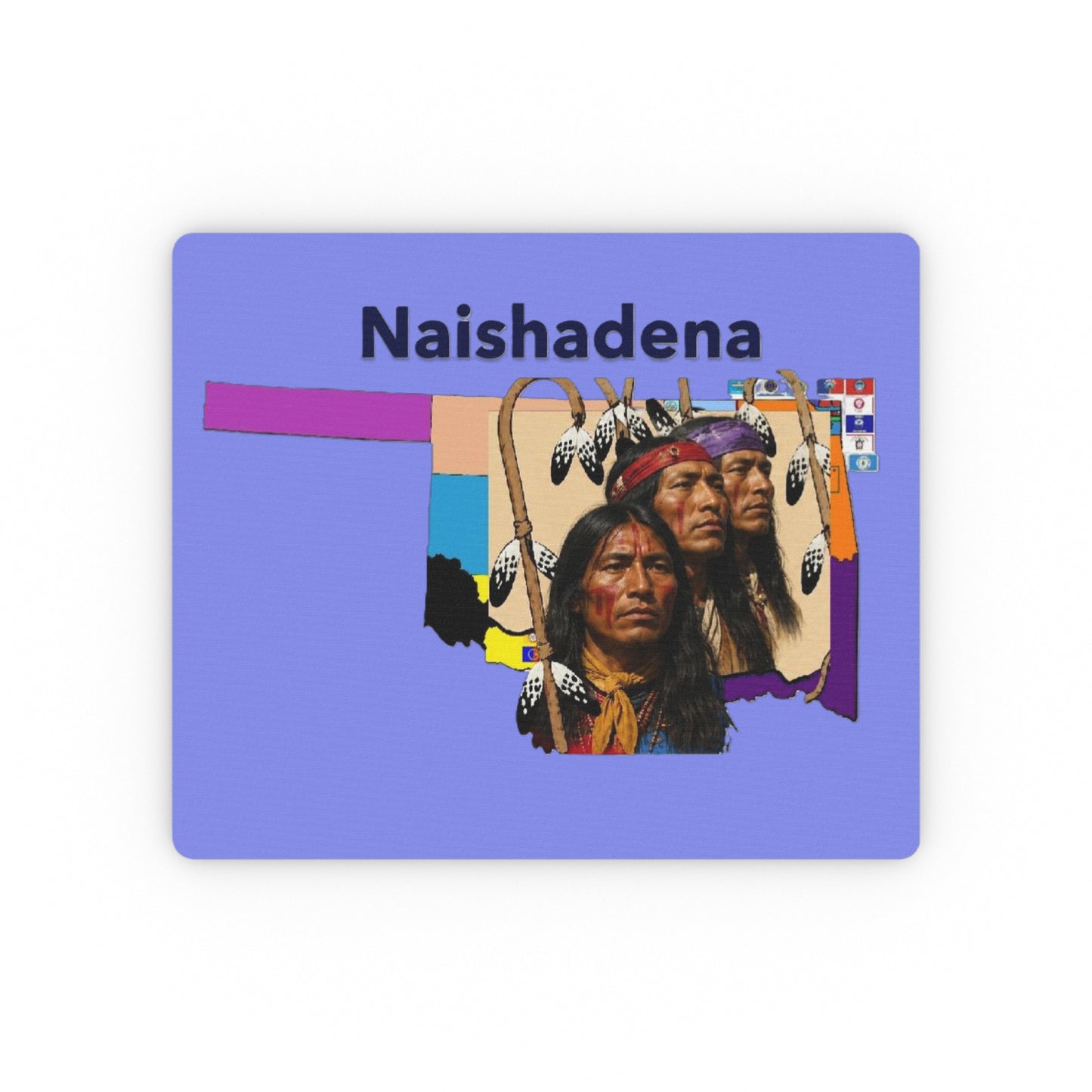 Apache Naishadena Tribal Art Rectangular Mouse Pad — Native American Portrait Desk Mat