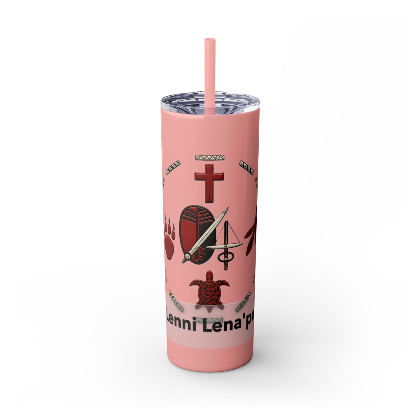 Delaware East Personalized 20oz Skinny Tumbler with Straw — Custom Name Tribal Crest Design
