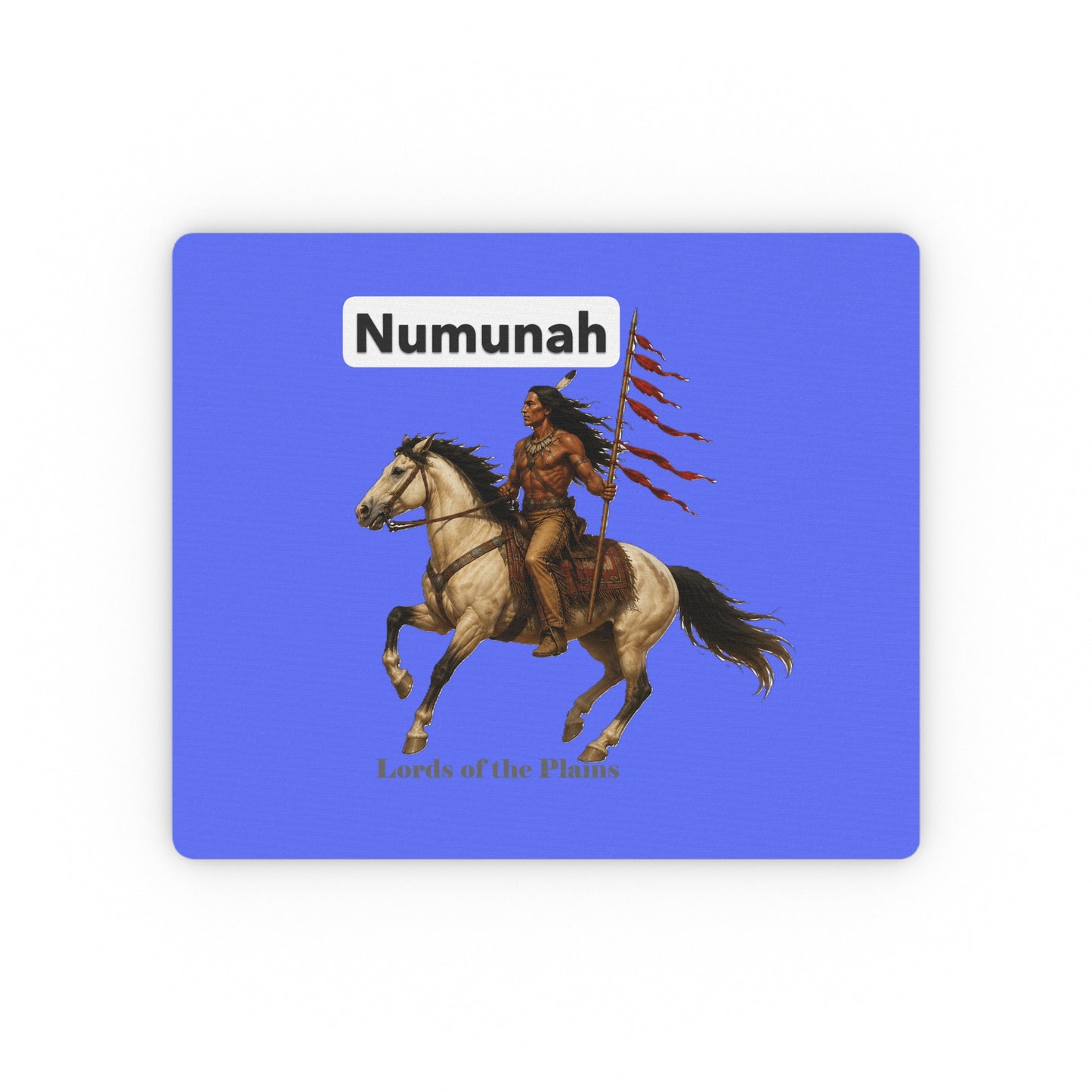 Comanche Numunah Native Rider Mouse Pad — Blue Rectangular Desk Mat