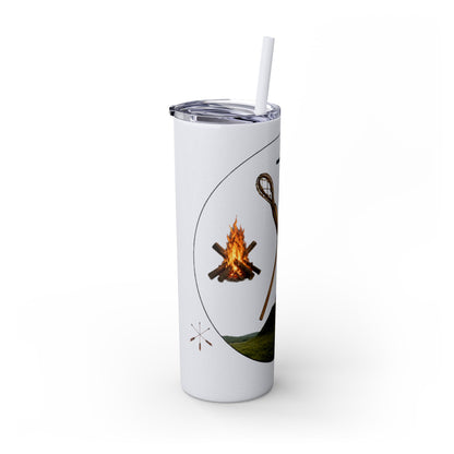 Kialegee 20oz Skinny Tumbler — Faith & Outdoor Lacrosse Design with Cross, Sticks, Campfire