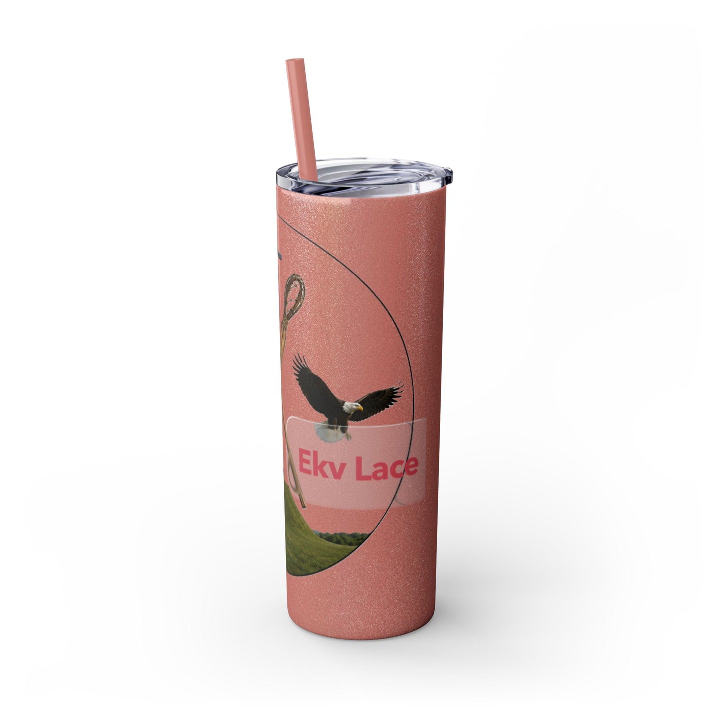 Kialegee 20oz Skinny Tumbler — Faith & Outdoor Lacrosse Design with Cross, Sticks, Campfire