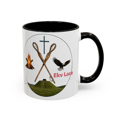 Kialegee Adventure Mug — 'Ekv Lace' Cross, Eagle & Campfire Ceramic Coffee Cup (11oz/15oz)