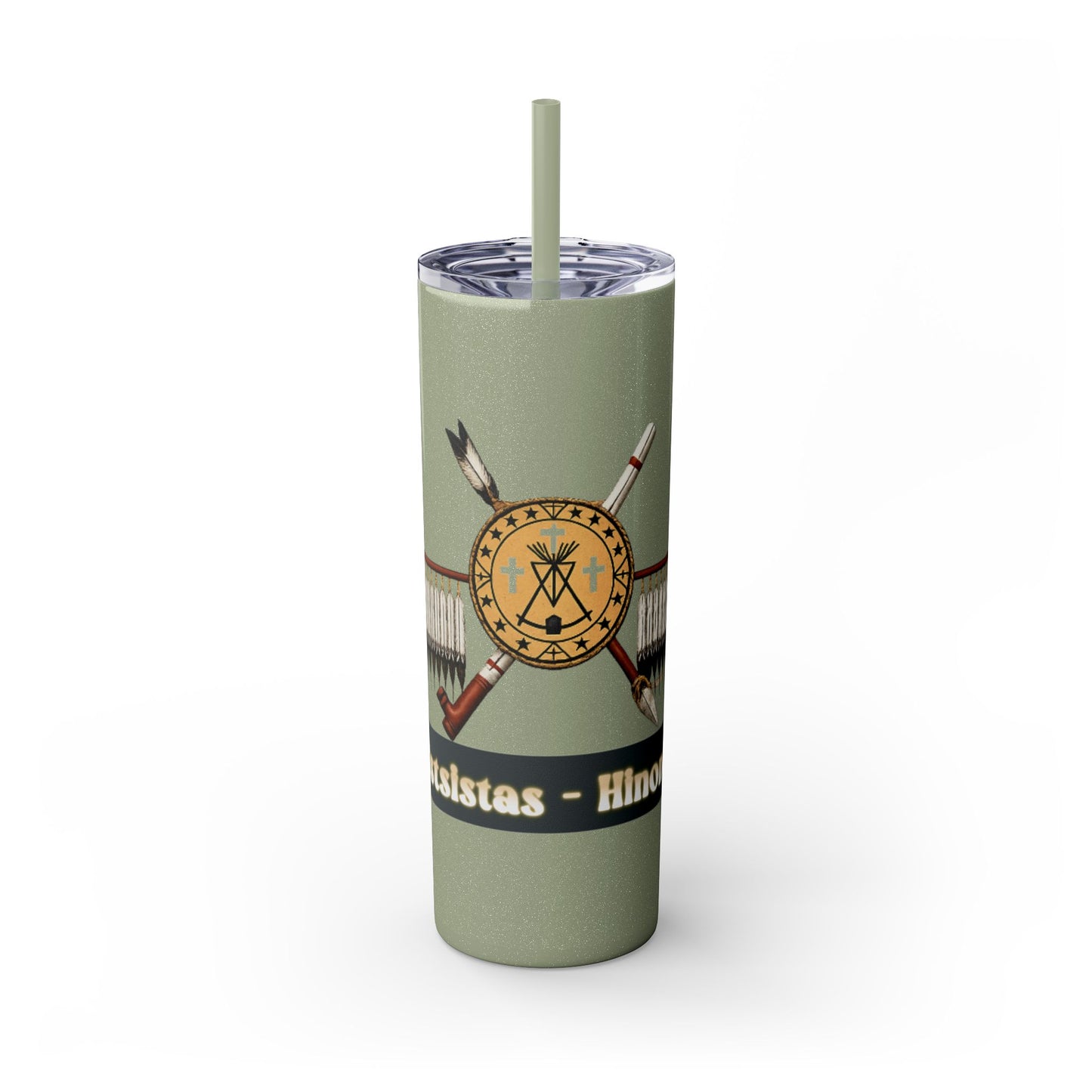 Cheyenne Arapaho 20oz Skinny Tumbler — Native American Shield & Arrows Design (Tsistsistas - Hinono'eitiit)