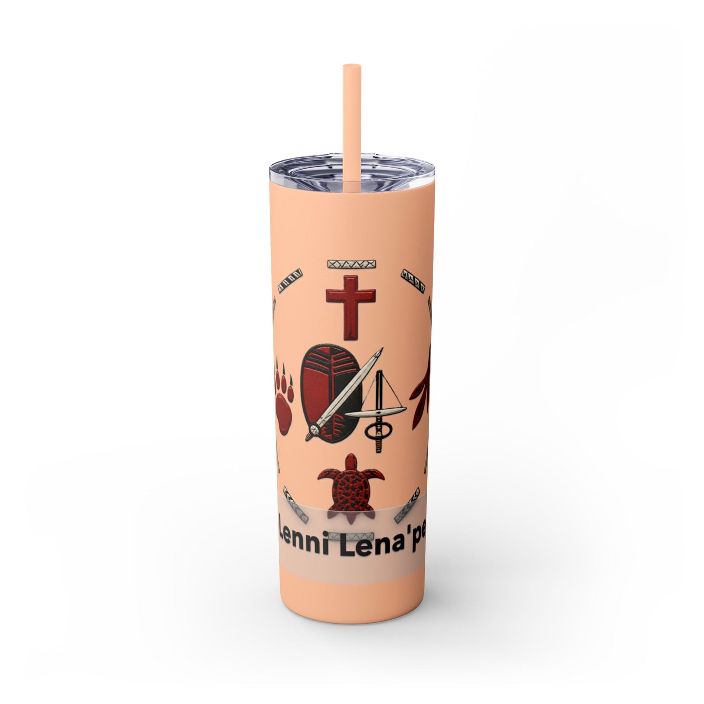 Delaware East Personalized 20oz Skinny Tumbler with Straw — Custom Name Tribal Crest Design