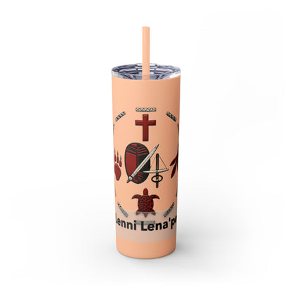 Delaware East Personalized 20oz Skinny Tumbler with Straw — Custom Name Tribal Crest Design