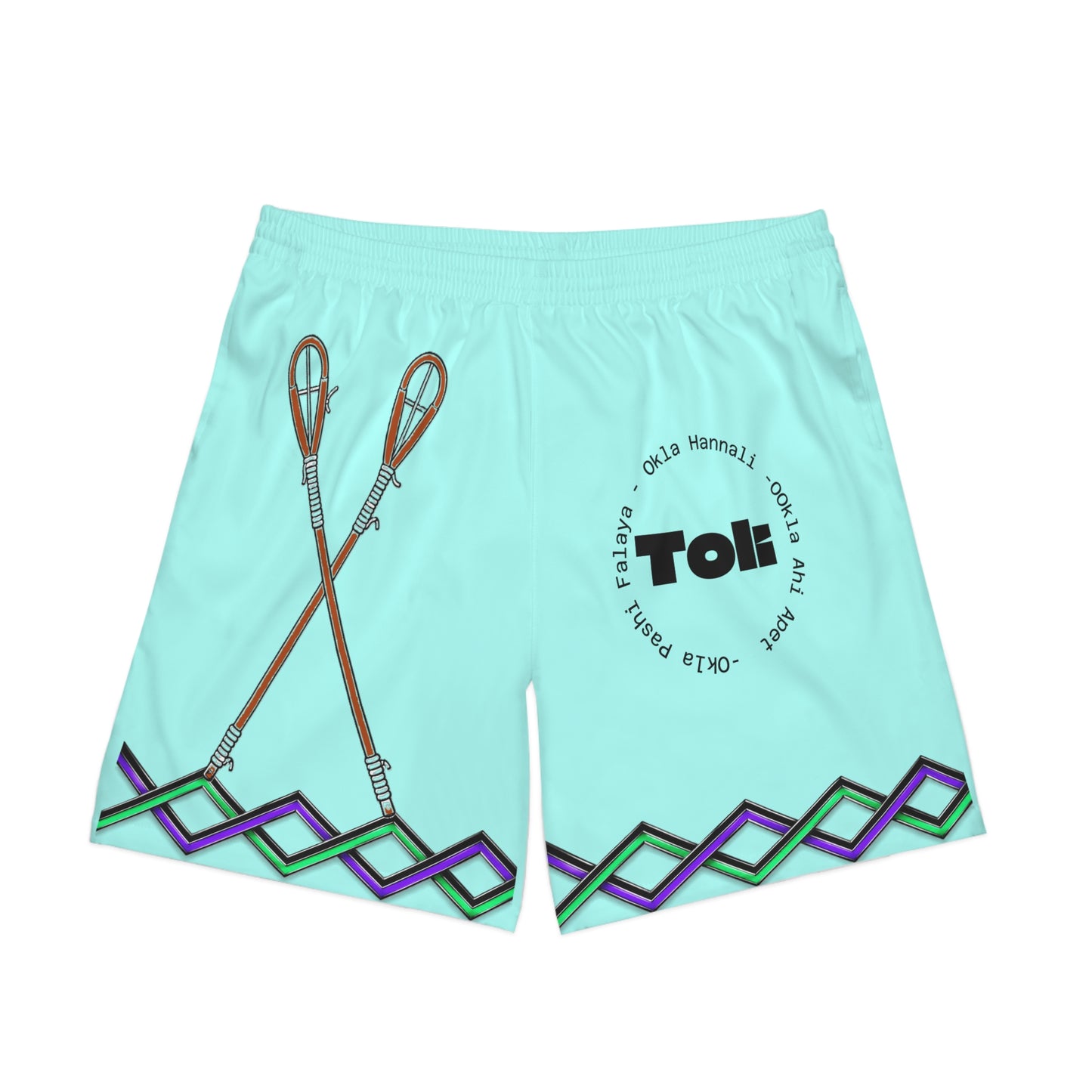 Toli Dist Aqua Paddle Swim Shorts — Personalized 'Toi' Beach Trunks with Geometric Trim